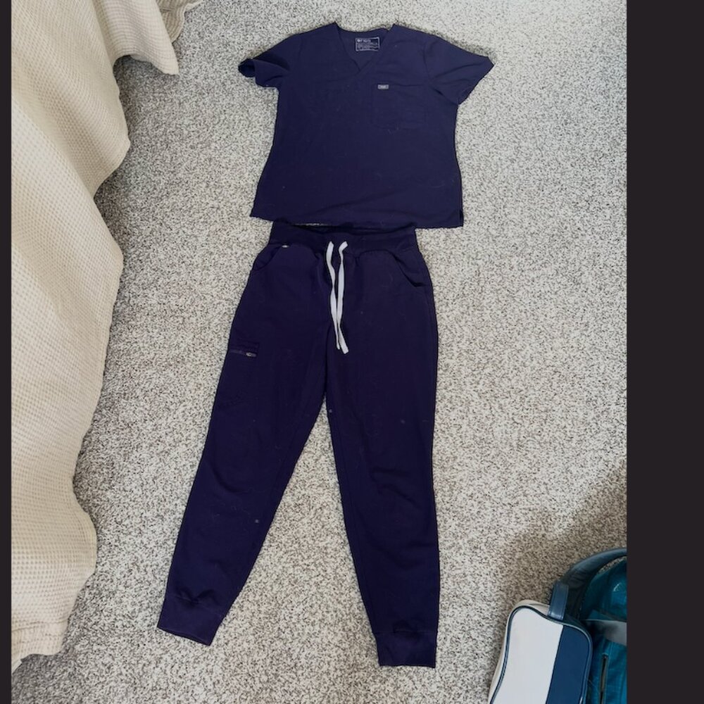 Dark Purple Figs Women's Scrubs Set (Catarina Top, High Waisted Zamora Joggers)